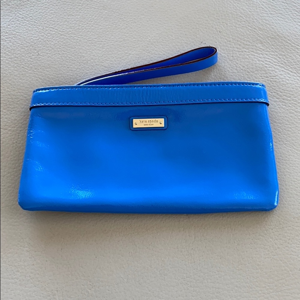Kate Spade patent leather blue leather clutch